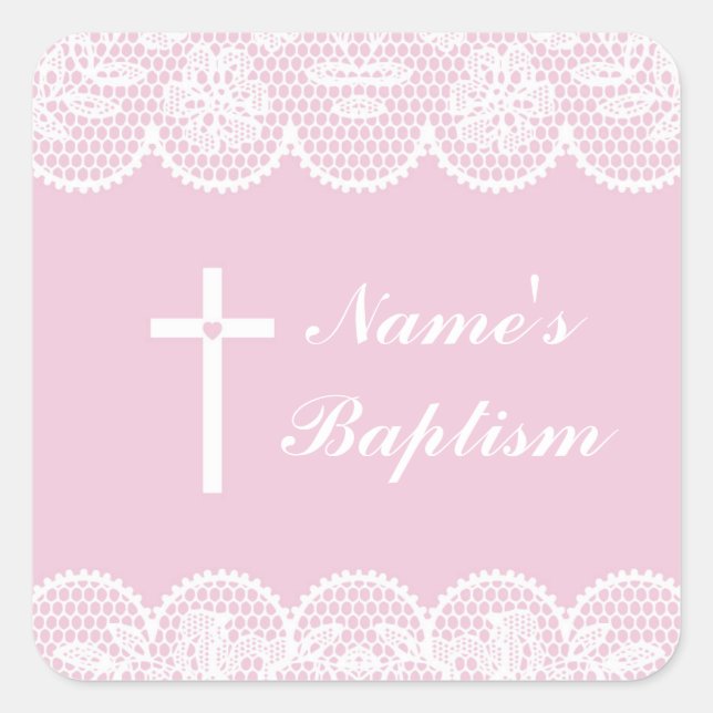 Religiösa Baptism Namn Stickers Rosa Snöre Etikett (Framsida)