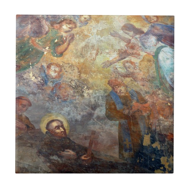 Religiösa belägger med tegel det keramiska kakelplatta (Framsidan)