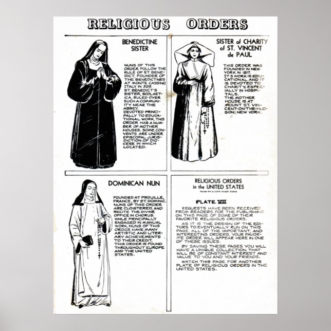 Religiösa Beställningar Benediktine Nuns Poster (Framsidan)