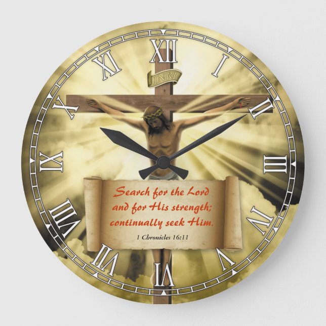 Religiösa Bible Quote Verse Personalizable Clock Stor Klocka (Framsida)
