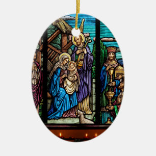 Religiösa-bild för oval-ornament julgransprydnad keramik