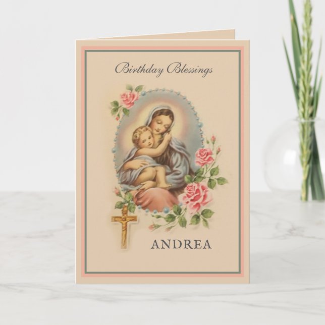 Religiösa Birthday Blessings Virgin Mary Kort (Framsida)