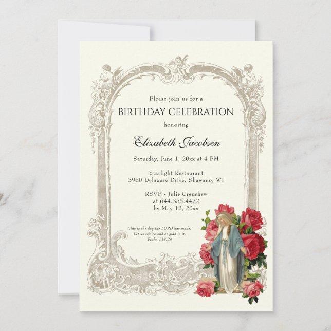 Religiösa Birthday Elegant Röd ros Änglar Inbjudningar (Framsida)