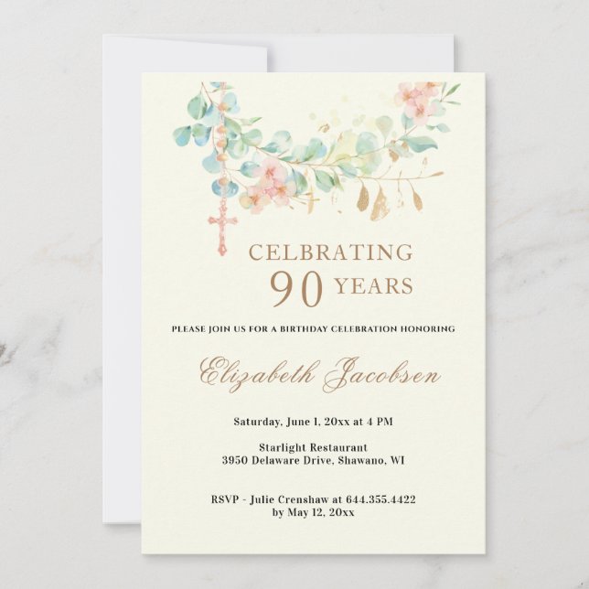 Religiösa Birthday Eucalyptus Scripture Rosary Inbjudningar (Framsida)