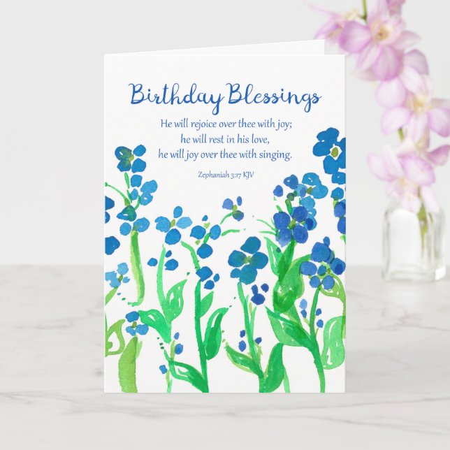 Religiösa Birthday Scripture Zephaniah 3:17 Flower Kort (Orkide)