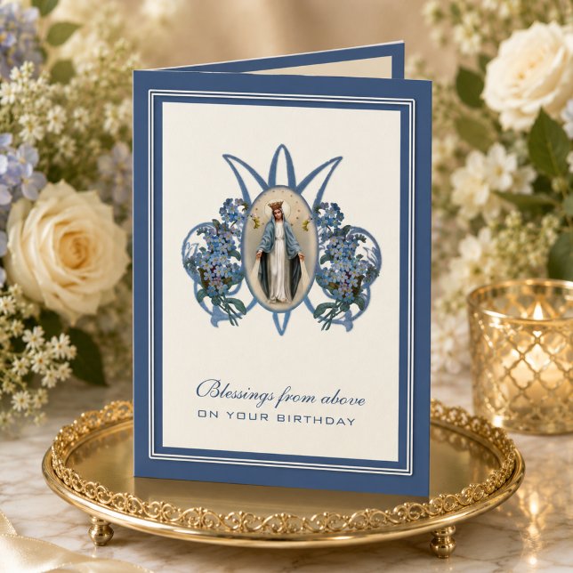 Religiösa Birthday Virgin Mary Blommigt Kort (Skapare uppladdad)