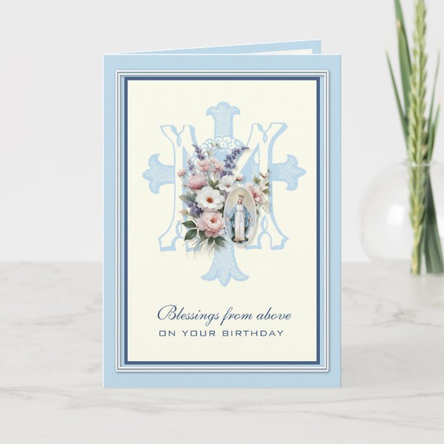 Religiösa Birthday Virgin Mary Blommigt Kort (Framsida)