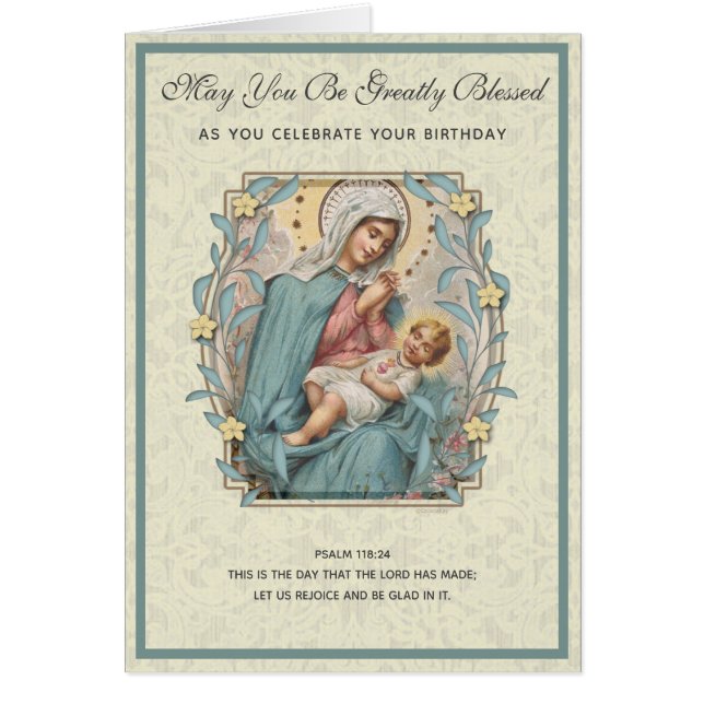 Religiösa Birthday Virgin Mary Jesus Scripture Hälsningskort (Framsidan)