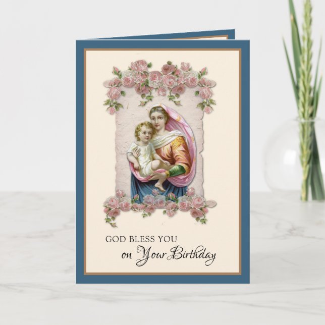 Religiösa Birthday Virgin Mary Rosary Card Kort (Framsida)