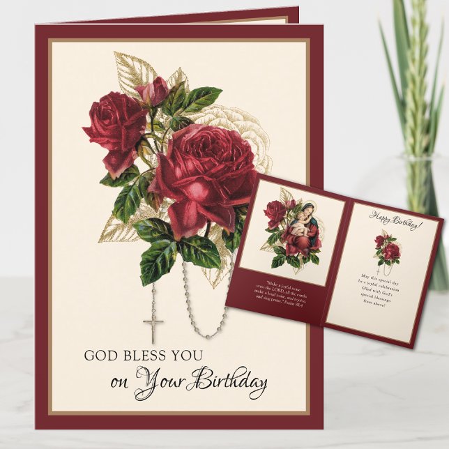 Religiösa Birthday Virgin Mary Rosary Card Kort (Skapare uppladdad)