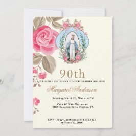 Religiösa Birthday Virgin Mary Scripture Rosa ros Inbjudningar
