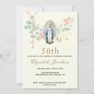 Religiösa Birthday Virgin Mary Scripture Rosary Inbjudningar