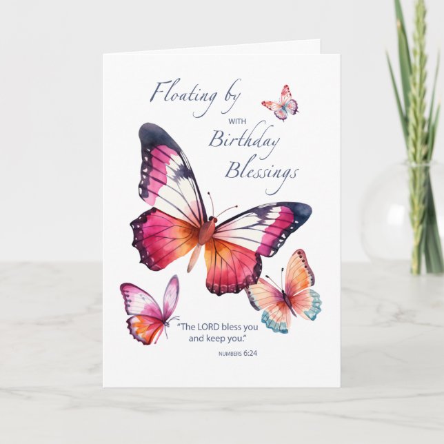 Religiösa Birthday Watercolor Butterflies Kort (Framsida)