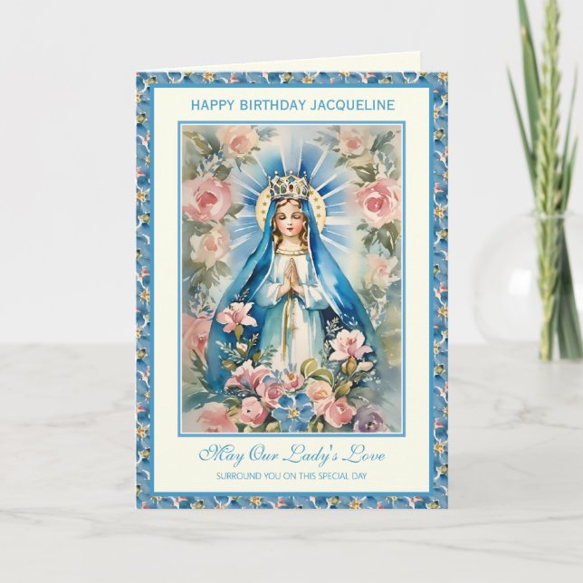 Religiösa Blad Mary Blommigt Prayer Rosary Card Kort (Framsida)