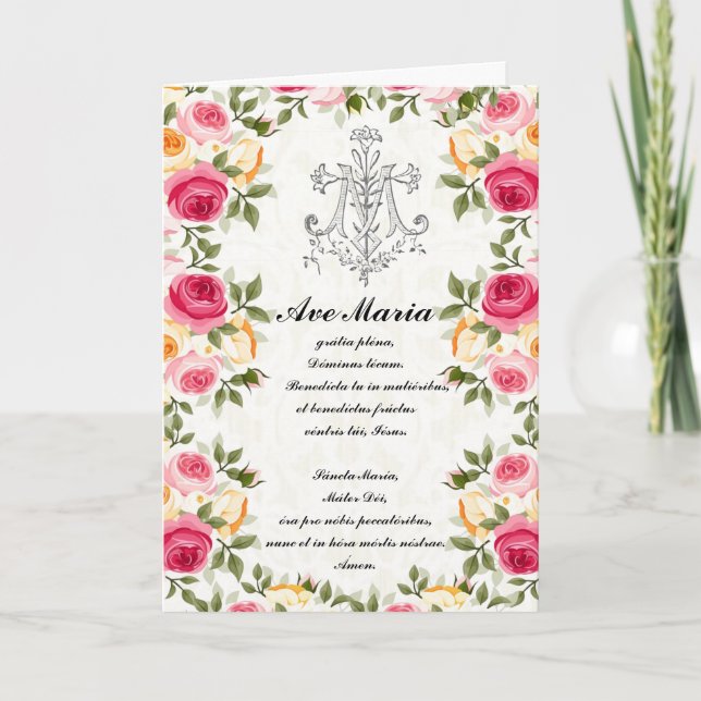 Religiösa, bläddrad Virgin Mary Rosa ros Kort (Framsida)