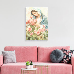 Religiösa Blommigt, färgad Mary Canvastryck