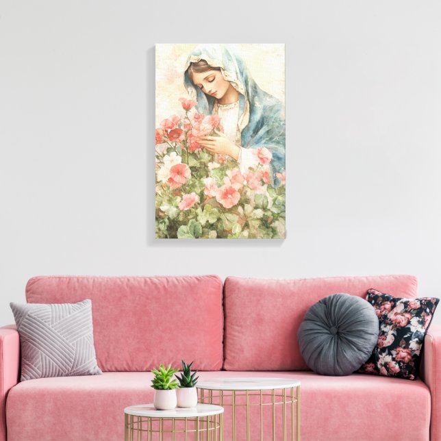 Religiösa Blommigt, färgad Mary Canvastryck (Insitu (Vardagsrum))