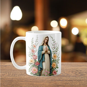 Religiösa Blommigt Gift for Catholics Virgin Mary Kaffemugg