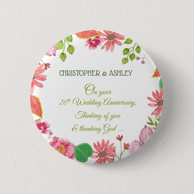 Religiösa blommor för 20-års bröllopsjubileum knapp (Framsida)