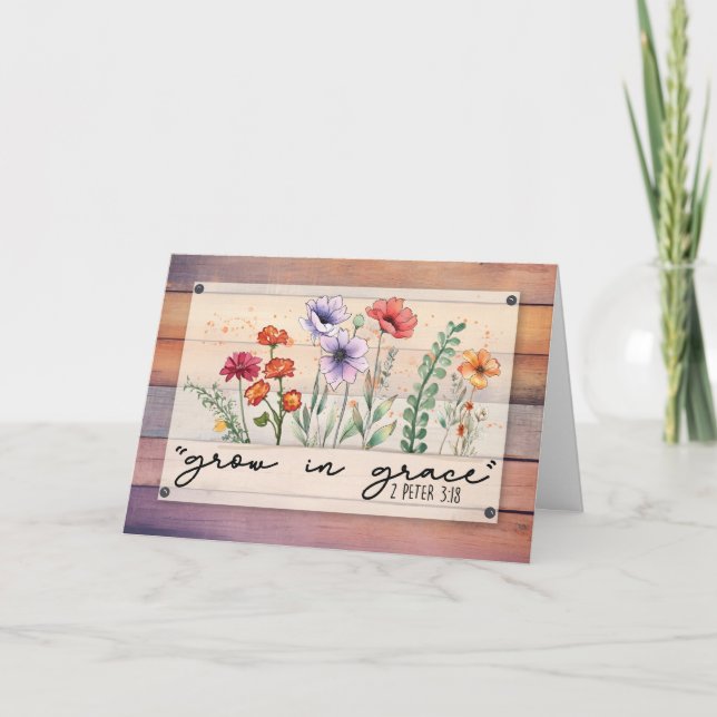 Religiösa Blommor För Återhämtning Rustik Akvarell Kort (Framsida)