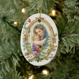 Religiösa Blsed Mor Mary och Jesus Blommigt Julgransprydnad Keramik