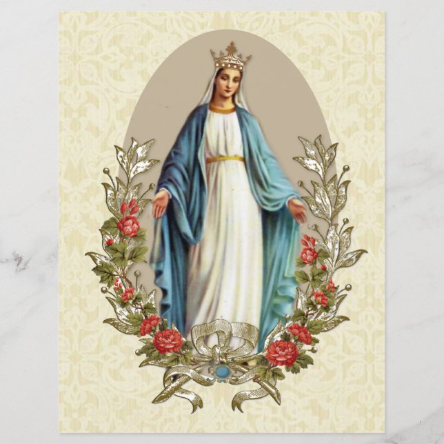 Religiösa Blsed Virgin Mary Catholique Röd ros Reklamblad (Framsidan)