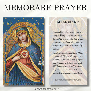 Religiösa Blsed Virgin Mary Vintage Memorare Placeringskort
