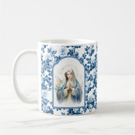 Religiösa Blue Blommigt Blad Mor Mary Kaffemugg