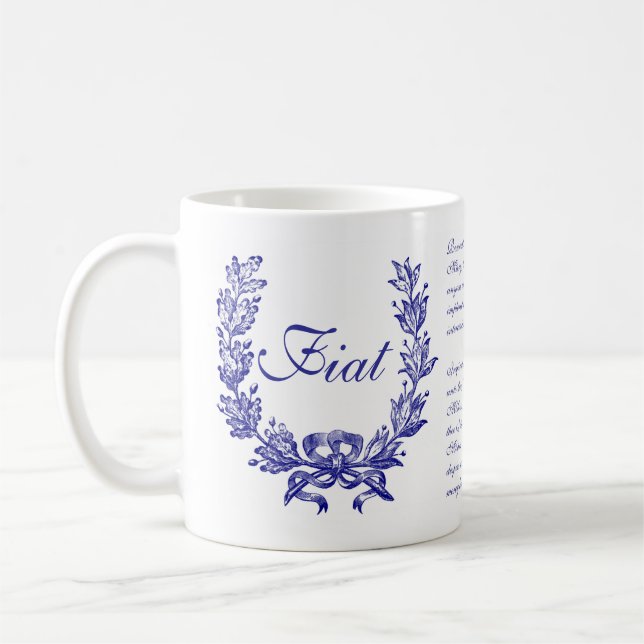 Religiösa Blue Memorare katolsk Prayer Fiat Kaffemugg (Vänster)