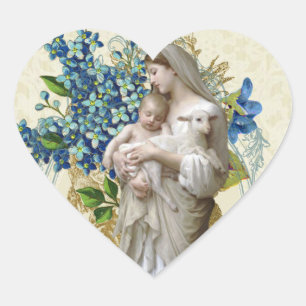 Religiösa Catholik Blsed Virgin Mary Jesus Flora Hjärtformat Klistermärke