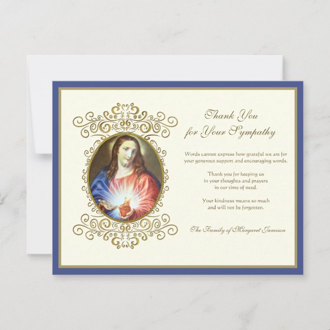 Religiösa Catholik Helig Heart Jesus Funeral Tack Kort (Framsida)