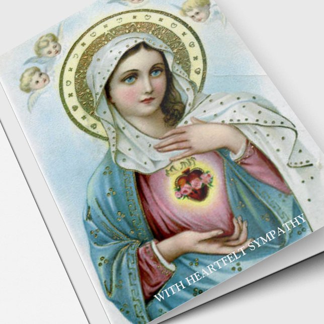 Religiösa Catholik Helig Heart Mary Sympathy Kort (Religious Catholic Heartfelt Mary Sympathy Funeral Thank You card)