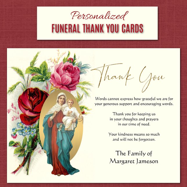 Religiösa Catholik Mary Jesus Condolence Tack Kort (Personalized Queen of the Rosary with Jesus Funeral Sympathy Thank You Cards)