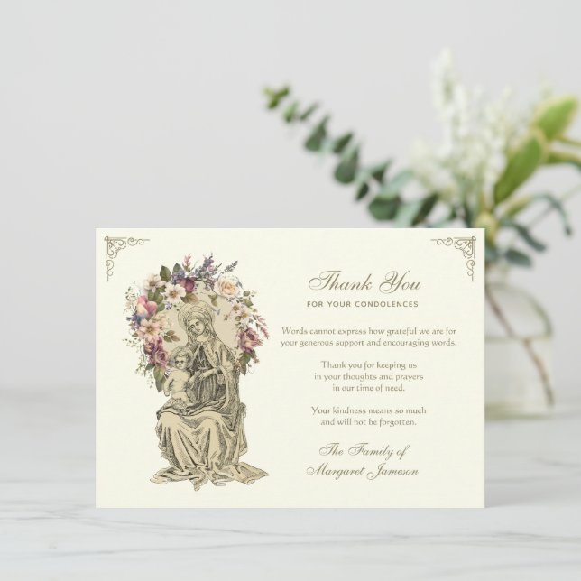 Religiösa Catholik Mary Jesus Condolence Tack Kort (Stående Fram)