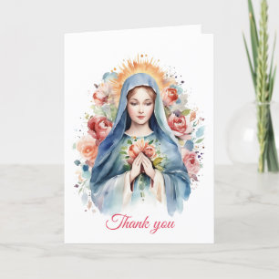 Religiösa Catholik Prayer Virgin Mary Kor Blommigt Tack Kort