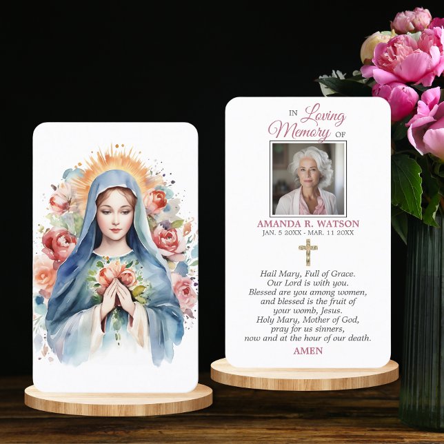 Religiösa Catholik Prayer Virgin Mary Kor Blommigt Visitkort (Religious Prayer Virgin Mary Cross Floral  PHOTO Business Card)