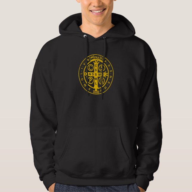 Religiösa Catholik St. Benedict Medal Christian Hoodie (Framsida)