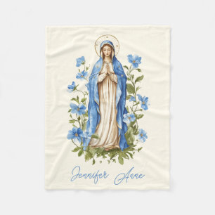 Religiösa Catholik Virgin Mary Blue Blommigt Fleecefilt