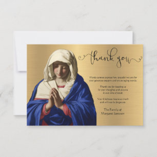 Religiösa Catholik Virgin Mary Condolence Guld Tack Kort