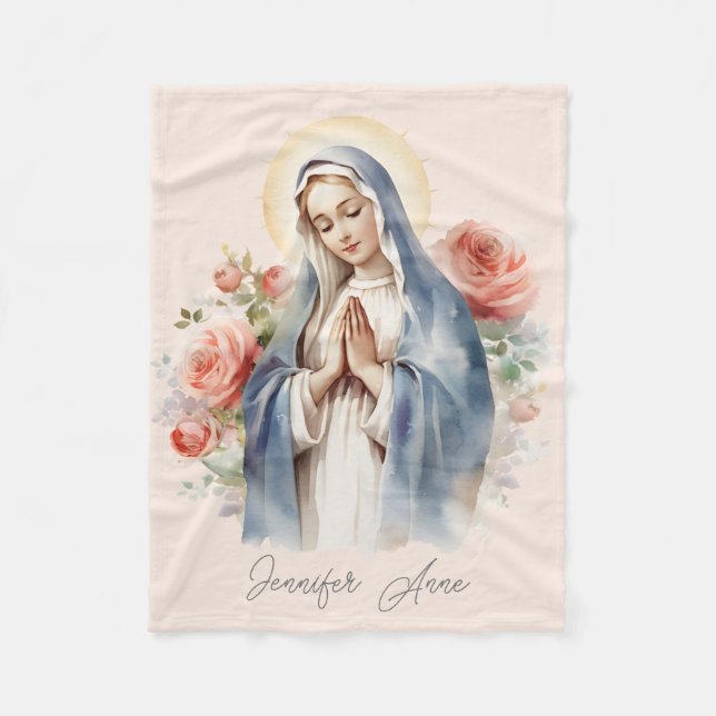 Religiösa Catholik Virgin Mary med ro Fleecefilt (Framsidan)