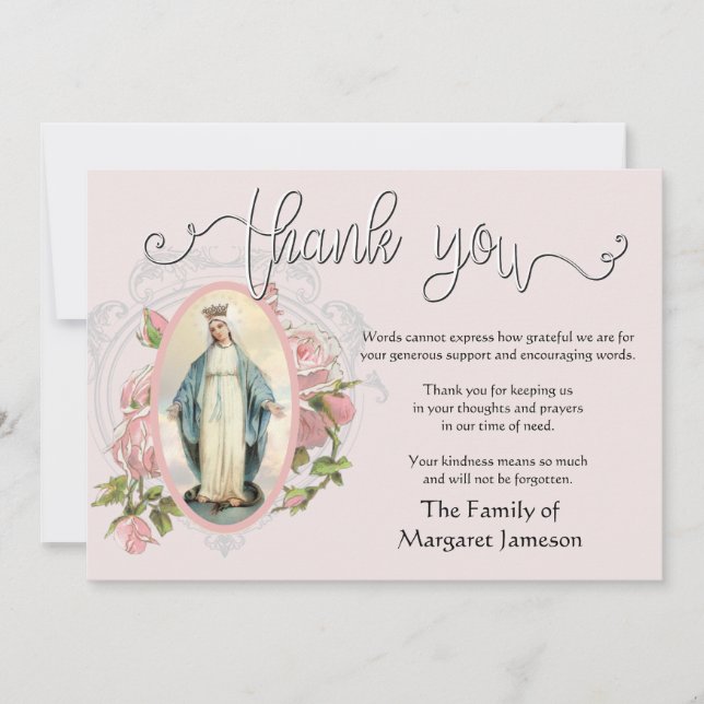 Religiösa Catholik Virgin MaryTack Condolence Tack Kort (Framsida)