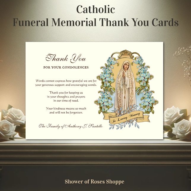 Religiösa Catholique Virgin Mary Blommigt Condolen Tack Kort (Skapare uppladdad)