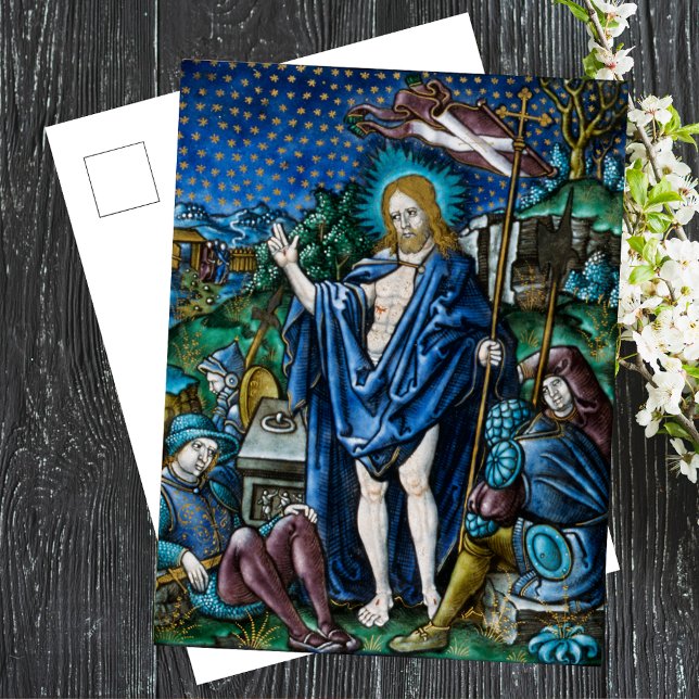 Religiösa Christian Catholique Påsk Resurrection Helg Vykort (Religious Christian Catholic Easter Pascha Resurrection of Jesus Christ is risen Holiday Postcard)