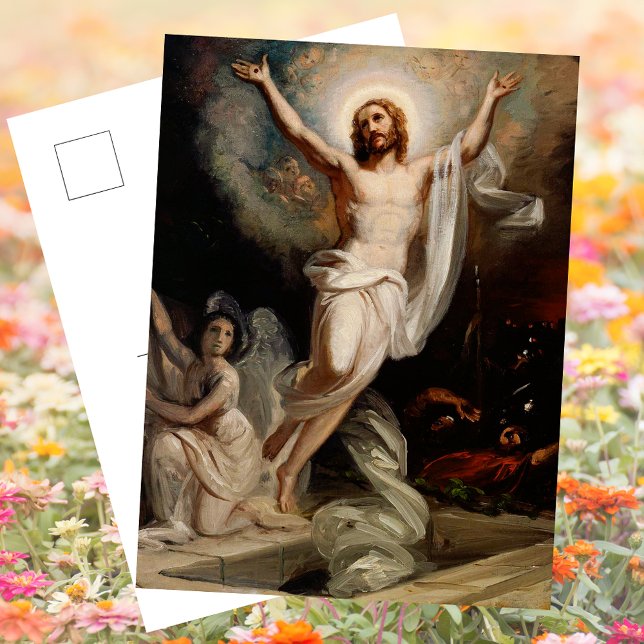 Religiösa Christian Jesus Resurrection Påsk Helg Vykort (Vintage Religious Christian Catholic Jesus Christ is Risen Resurrection Easter Holiday Postcard)