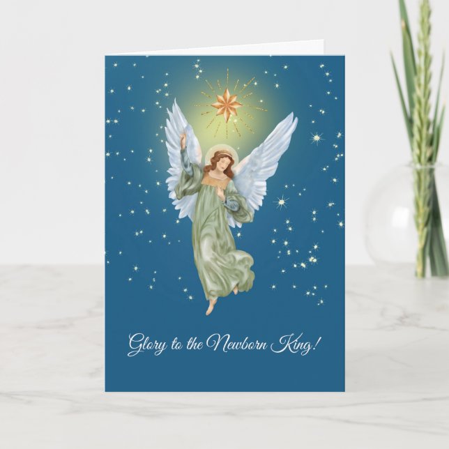 Religiösa Christian jul Angel Starry Night Kort (Framsida)