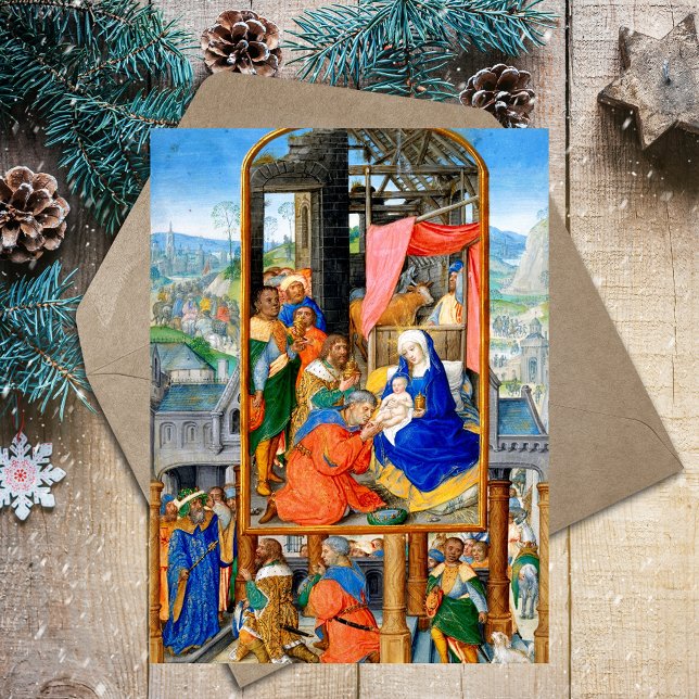 Religiösa Christian Jul Ntivity Three Kung Helg Vykort (Vintage Medieval Religious Christian Christmas Nativity Three Kings Epiphany Holiday Postcard)