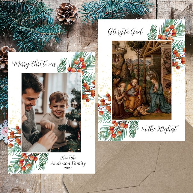 Religiösa Christian jultomativitetscen Photo Julkort (Religious Christian Catholic Christmas Nativity Scene Bethlehem Holy Family Photo Holiday Card)