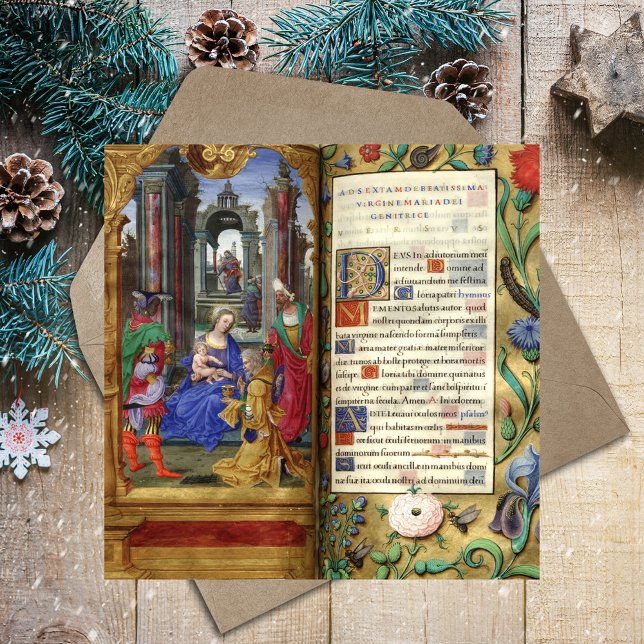 Religiösa Christian jultomhet Renaissance (Christmas Nativity Scene Renaissance Old Book Catholic Christian Card)