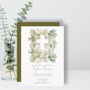 Religiösa Christian Kor Grönt Foliage Baptism Inbjudningar