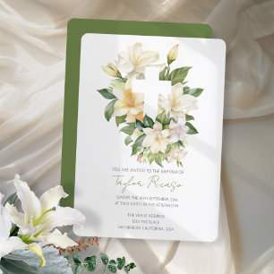 Religiösa Christian Kor Lily Foliage Baptism Inbjudningar